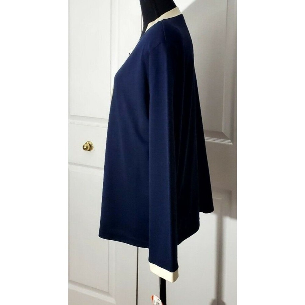 Eccobay Womens Sz M 2 in 1 Blue Ivory trim Sweater Long Sleeve Knit Top NWT - Picture 2 of 6